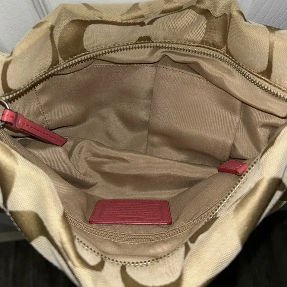 Coach Signature Canvas Print Pink Leather Trim Crossbody Bag Y2K Fashion Style - Picture 4 of 4